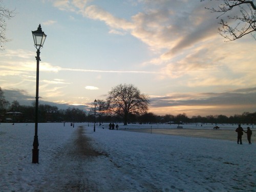 Clapham Common, just before sunset.