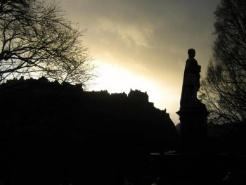 Edinburgh Castle, seen at sunset on the last day of the year. 