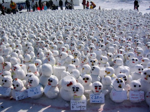 Tiny angry snowmen. Japan.